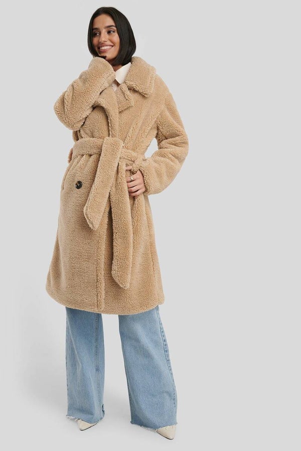 NA-KD Belted Long Teddy Coat