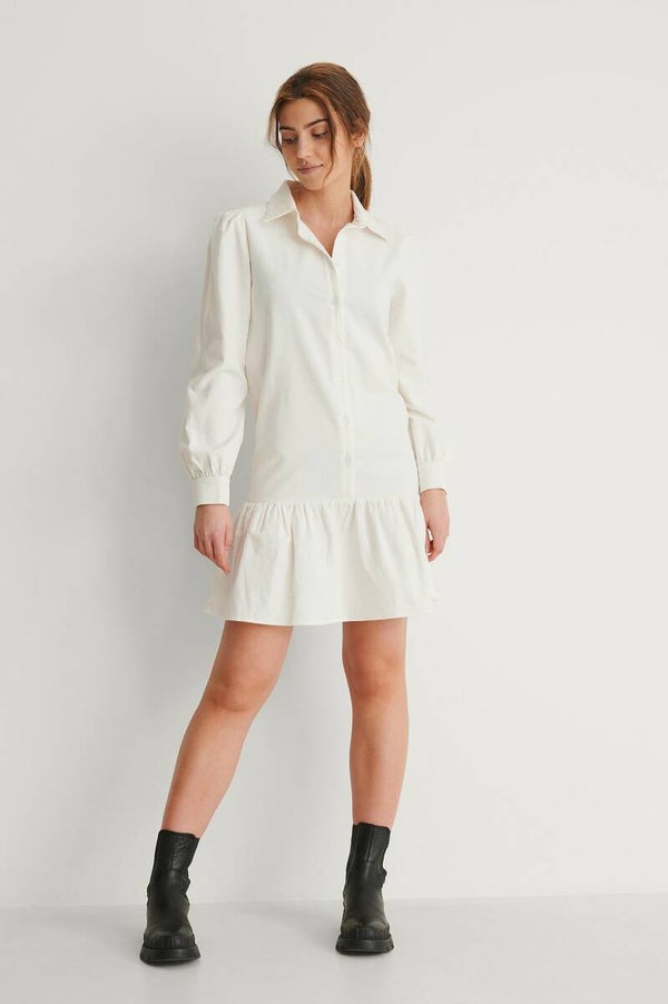 NA-KD Corduroy Mini Dress WHITE