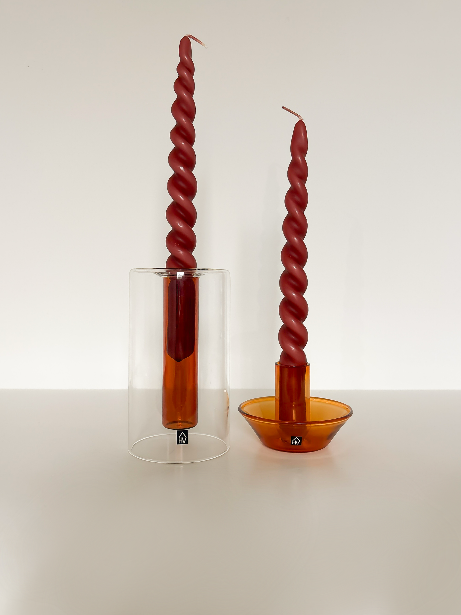 Cognackleurige kaarsenhouder set