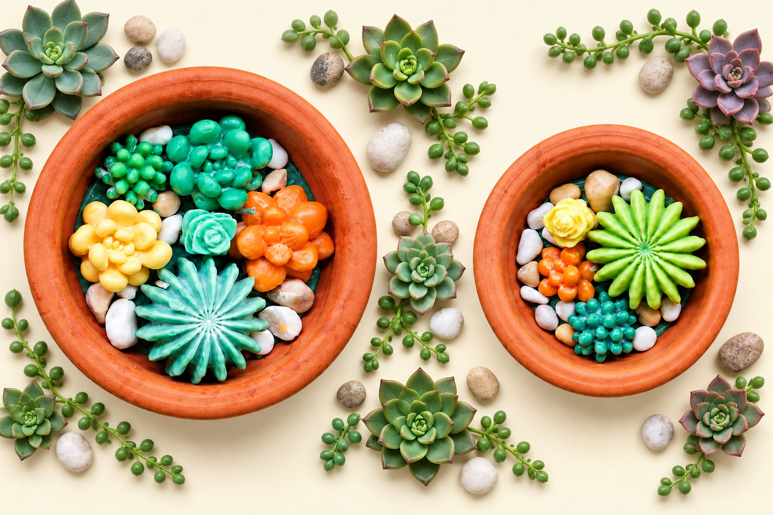 Vetplantjes geurkaars in terracotta pot