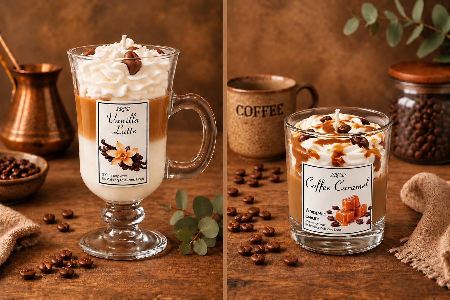 Koffie geurkaarsen in (luxe) glas