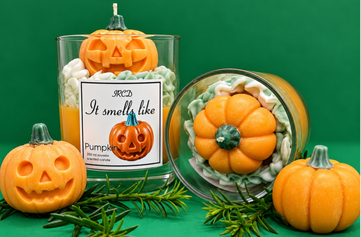 (Halloween) pompoen geurkaars in glas