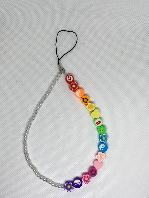 Telefoonkoord - veelkleurig & parels