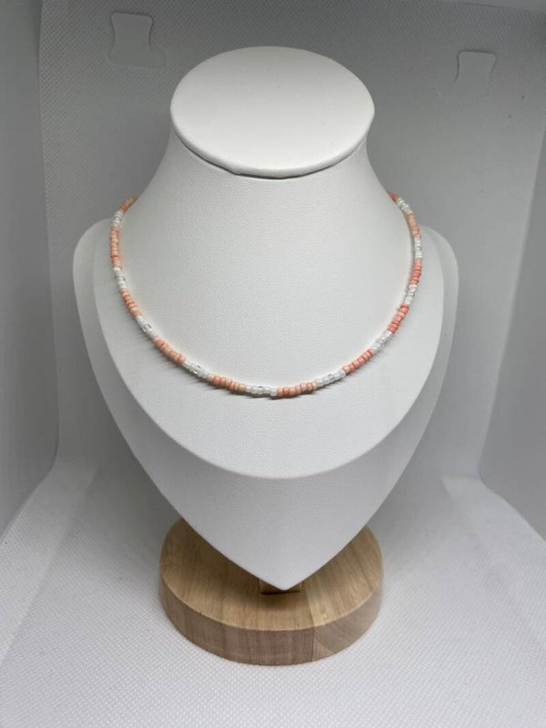 Ketting zilver sluitinkje - roze & wit