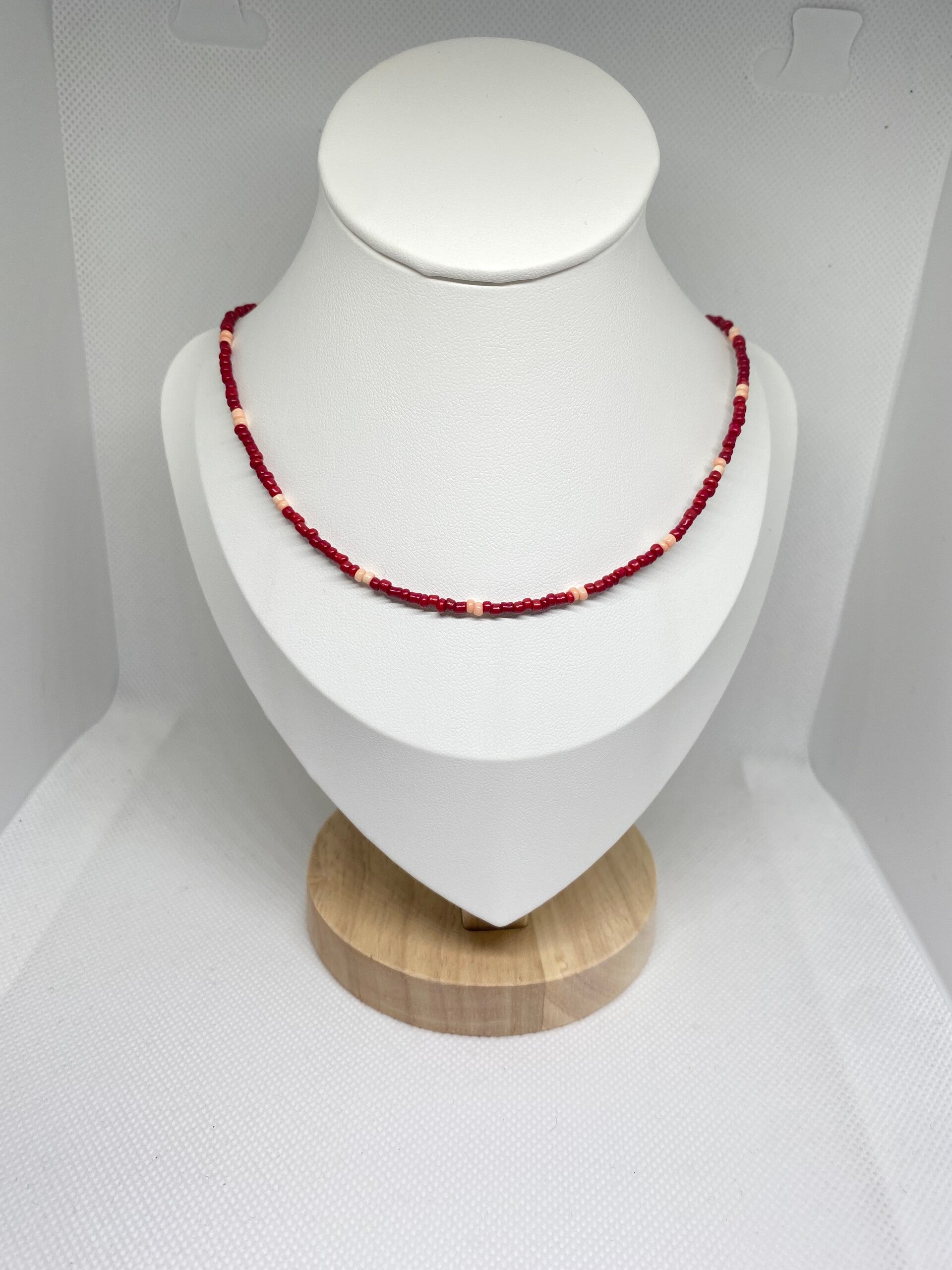 Ketting zilver sluitinkje - rood & roze