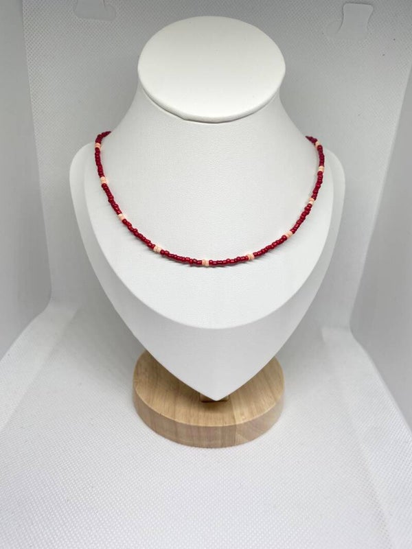 Ketting zilver sluitinkje - rood & roze