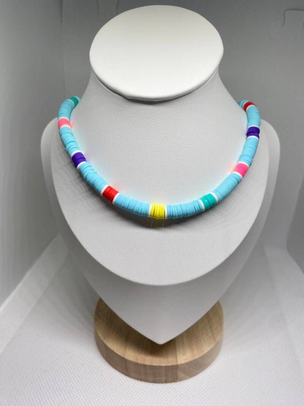 Ketting zilver sluitinkje - blauw met verschillende kleuren
