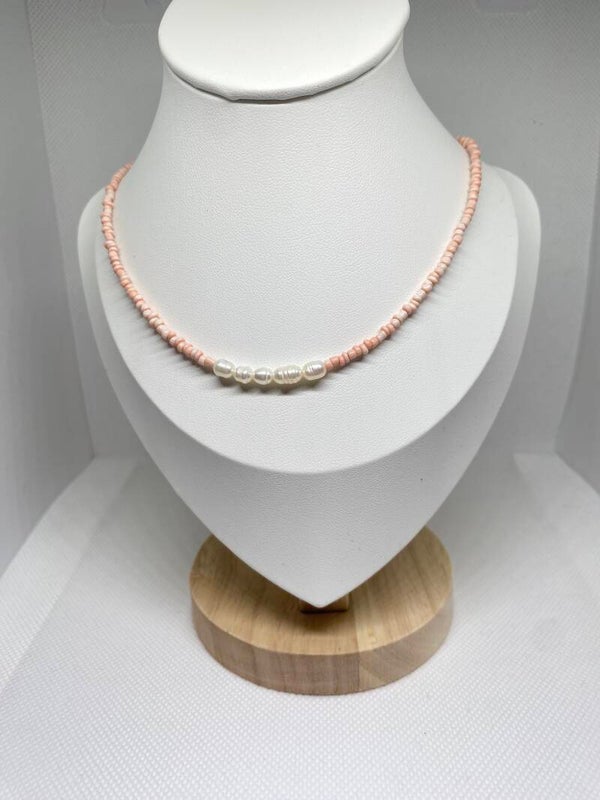 Ketting zilver sluitinkje - zalmroze met zoetwater parels