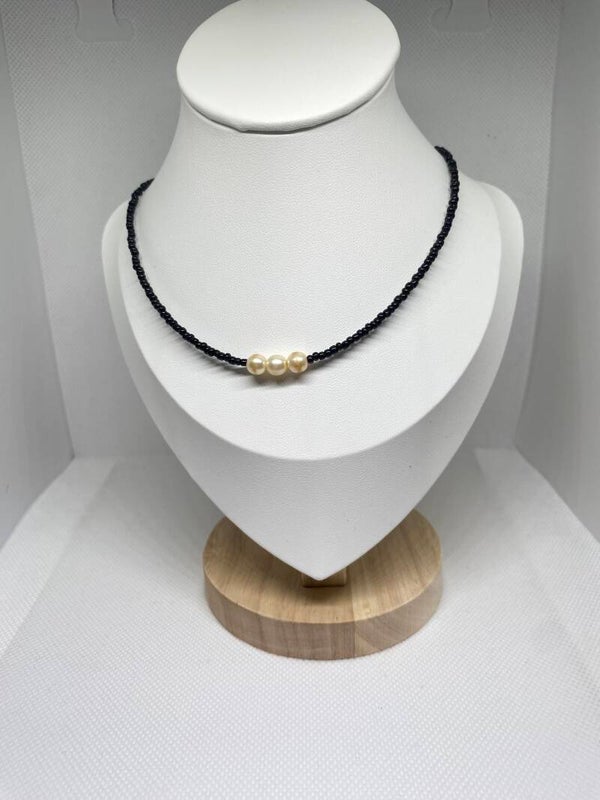 Ketting zilver sluitinkje - zwart met parels