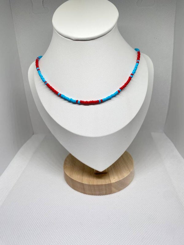 Ketting zilver sluitinkje - blauw met rood