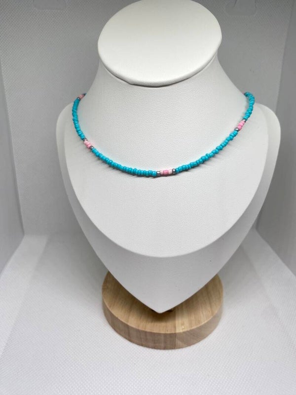 Ketting zilver sluitinkje - turquoise & zalmroze