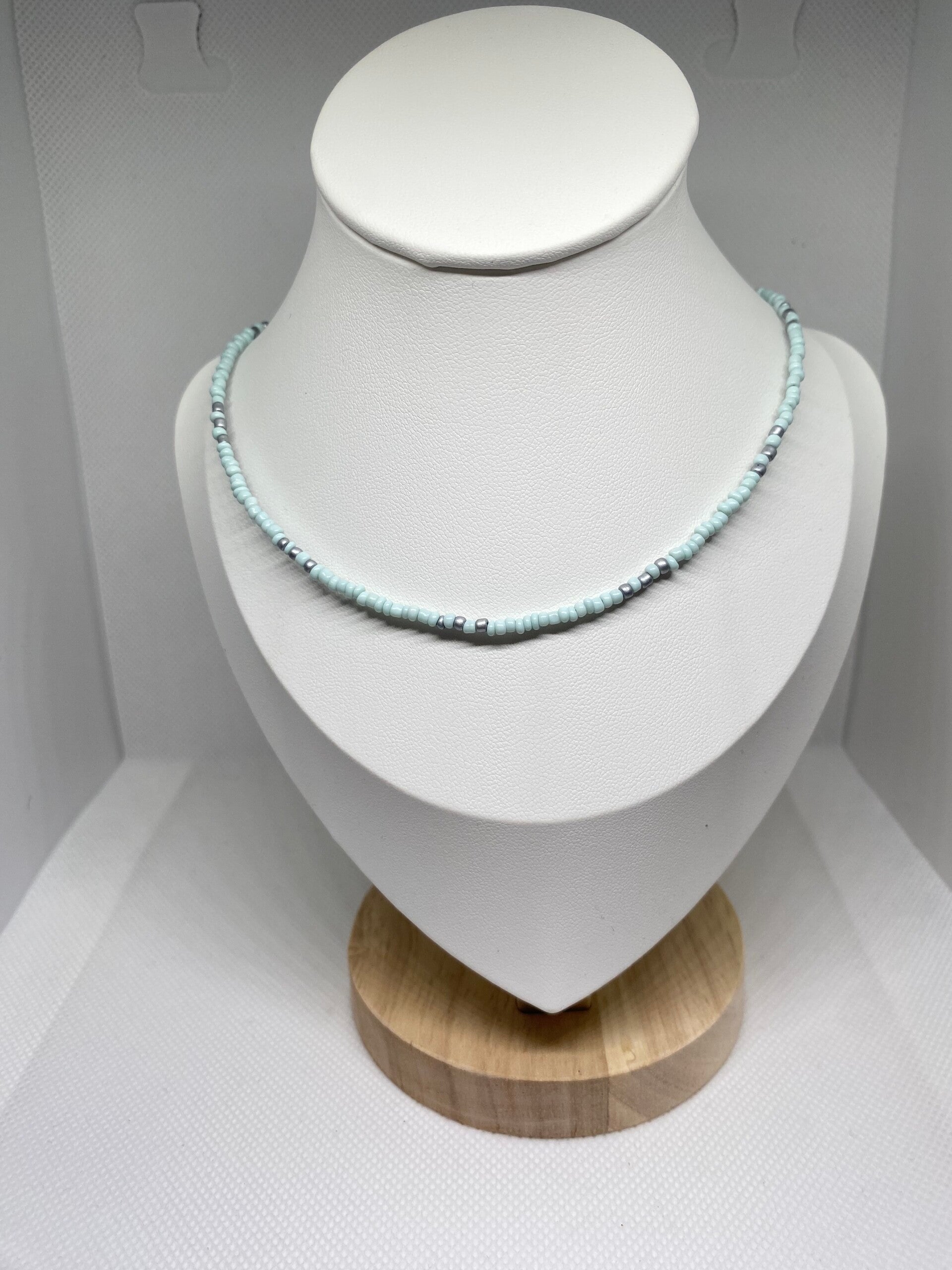 Ketting zilver sluitinkje - blauw/groen