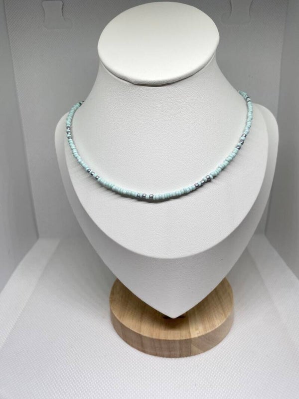 Ketting zilver sluitinkje - blauw/groen