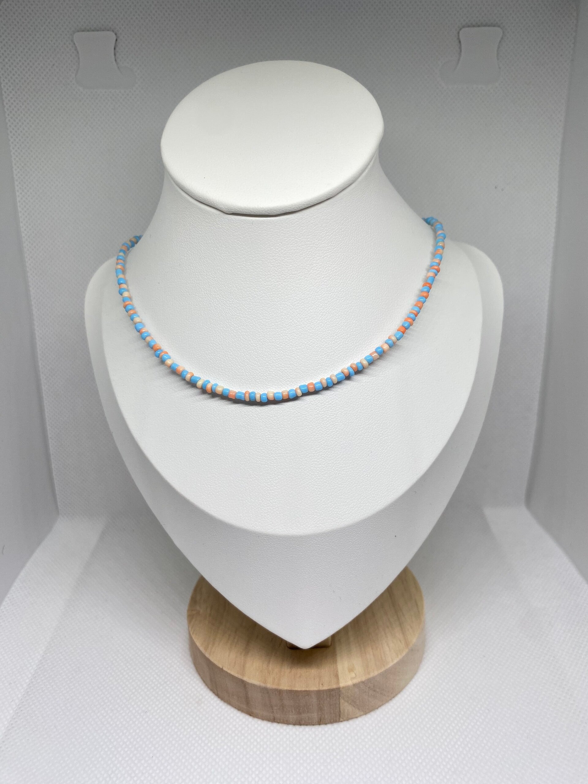 Ketting zilver sluitinkje - blauw met roze