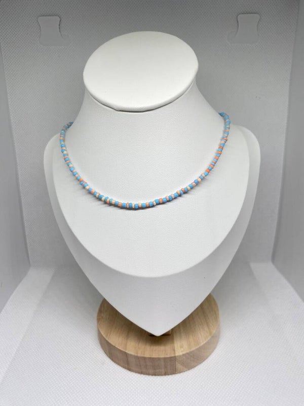 Ketting zilver sluitinkje - blauw met roze