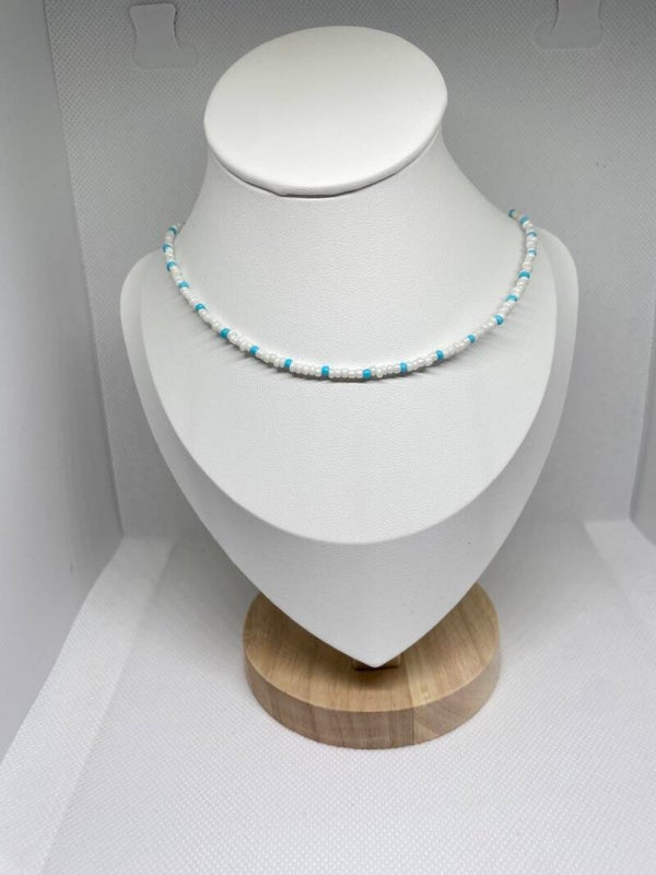 Ketting zilver sluitinkje - wit met blauw