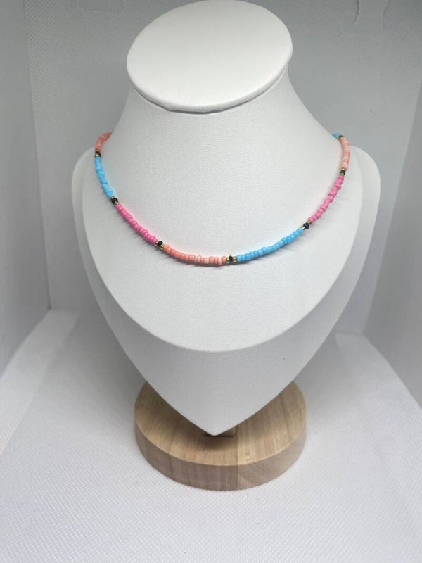 Ketting goud sluitinkje - blauw & roze