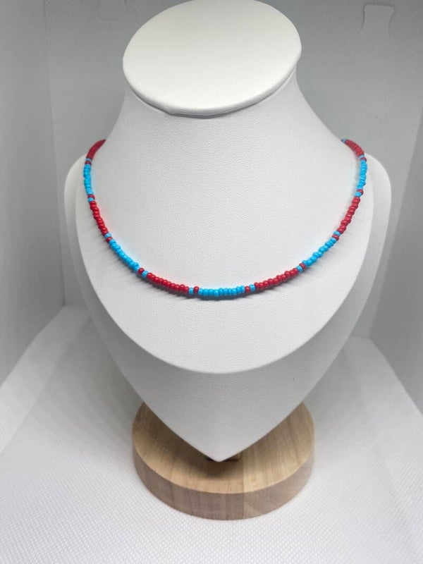 Ketting goud sluitinkje - rood & blauw