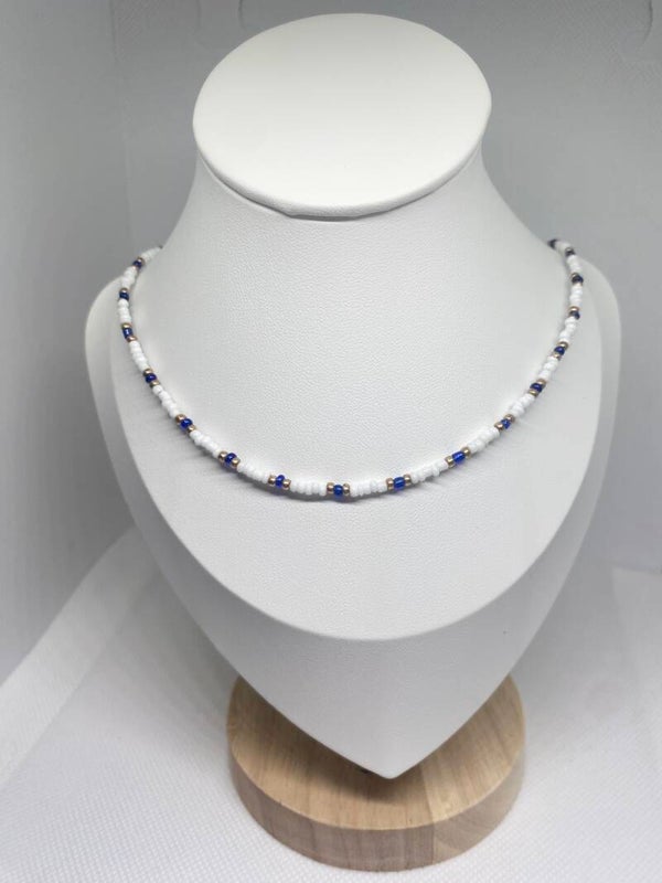 Ketting goud sluitinkje - wit met koningsblauw