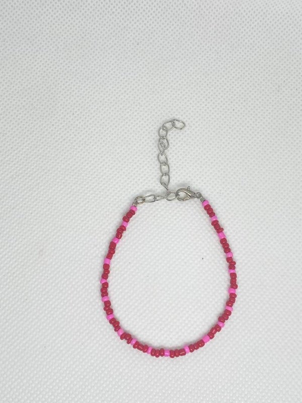 Armband zilver sluitinkje - rood met roze