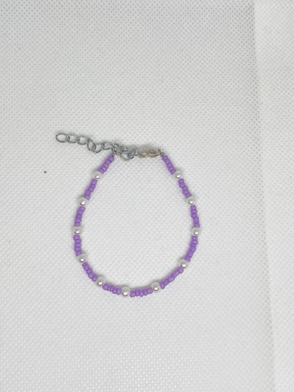 Armband zilver sluitinkje - paars met parels