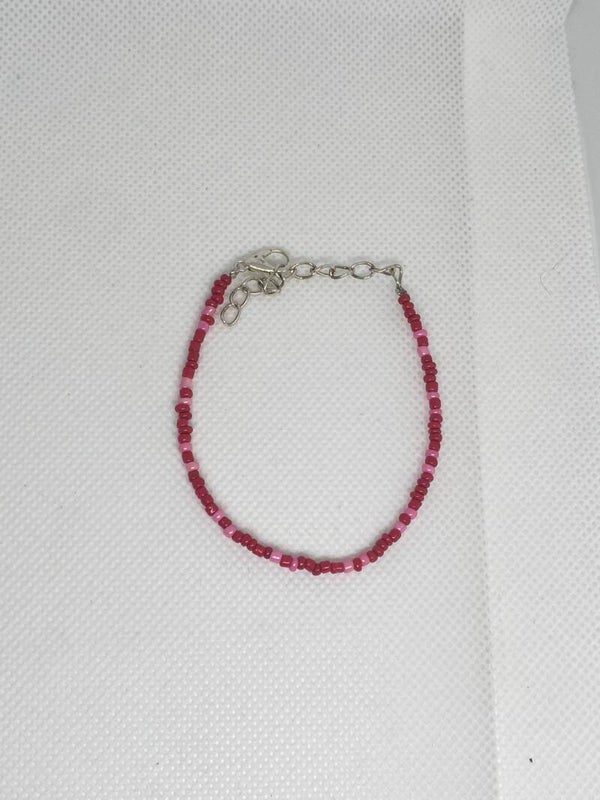 Armband zilver sluitinkje - rood met roze