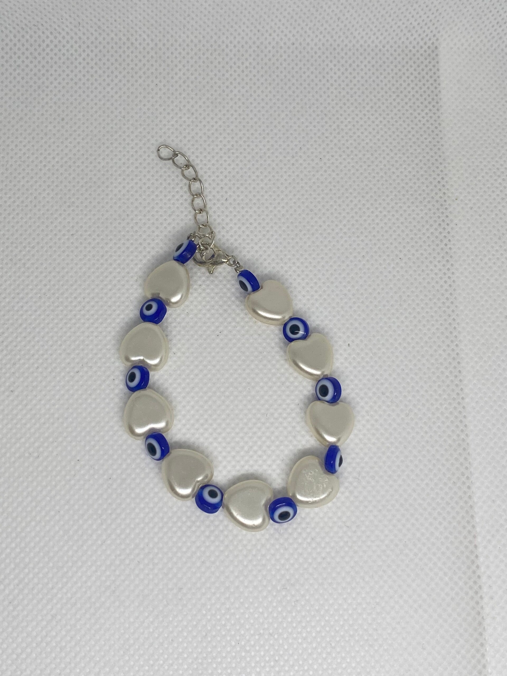 Armband zilver sluitinkje - Hartjes & Turkse oogjes