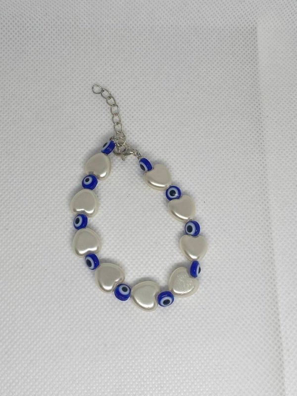 Armband zilver sluitinkje - Hartjes & Turkse oogjes