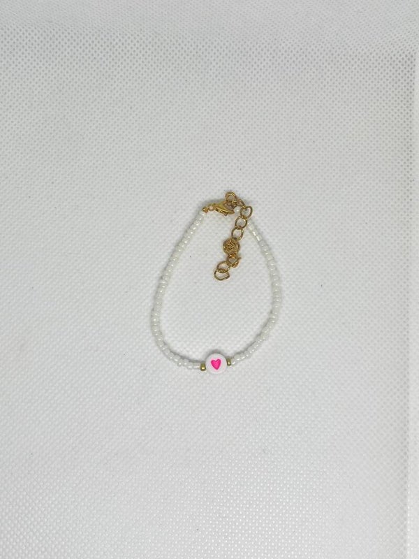 Armband goud sluitinkje - Wit met hartje
