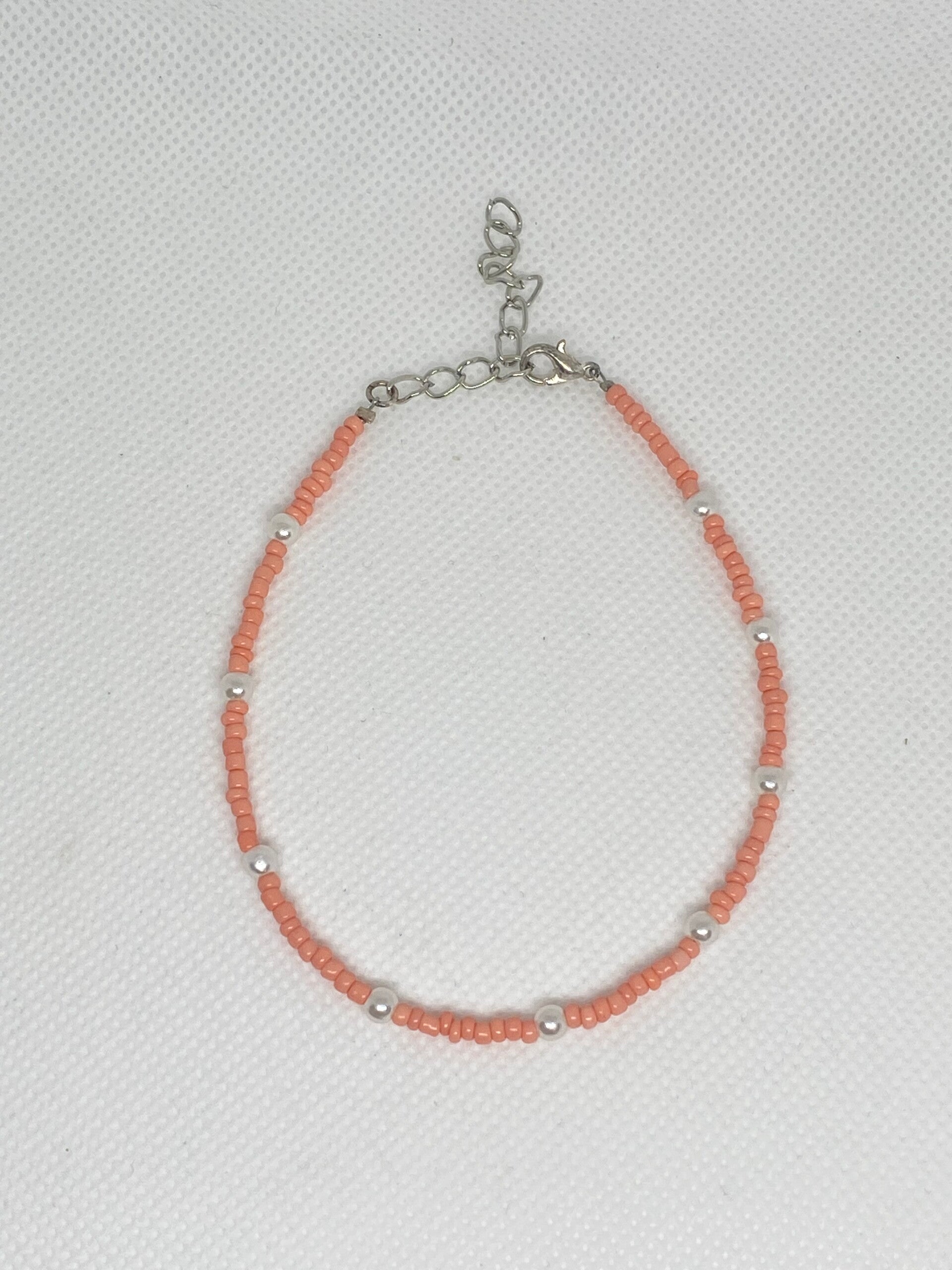 Enkelbandje zilver sluitinkje - Zalmroze met parels