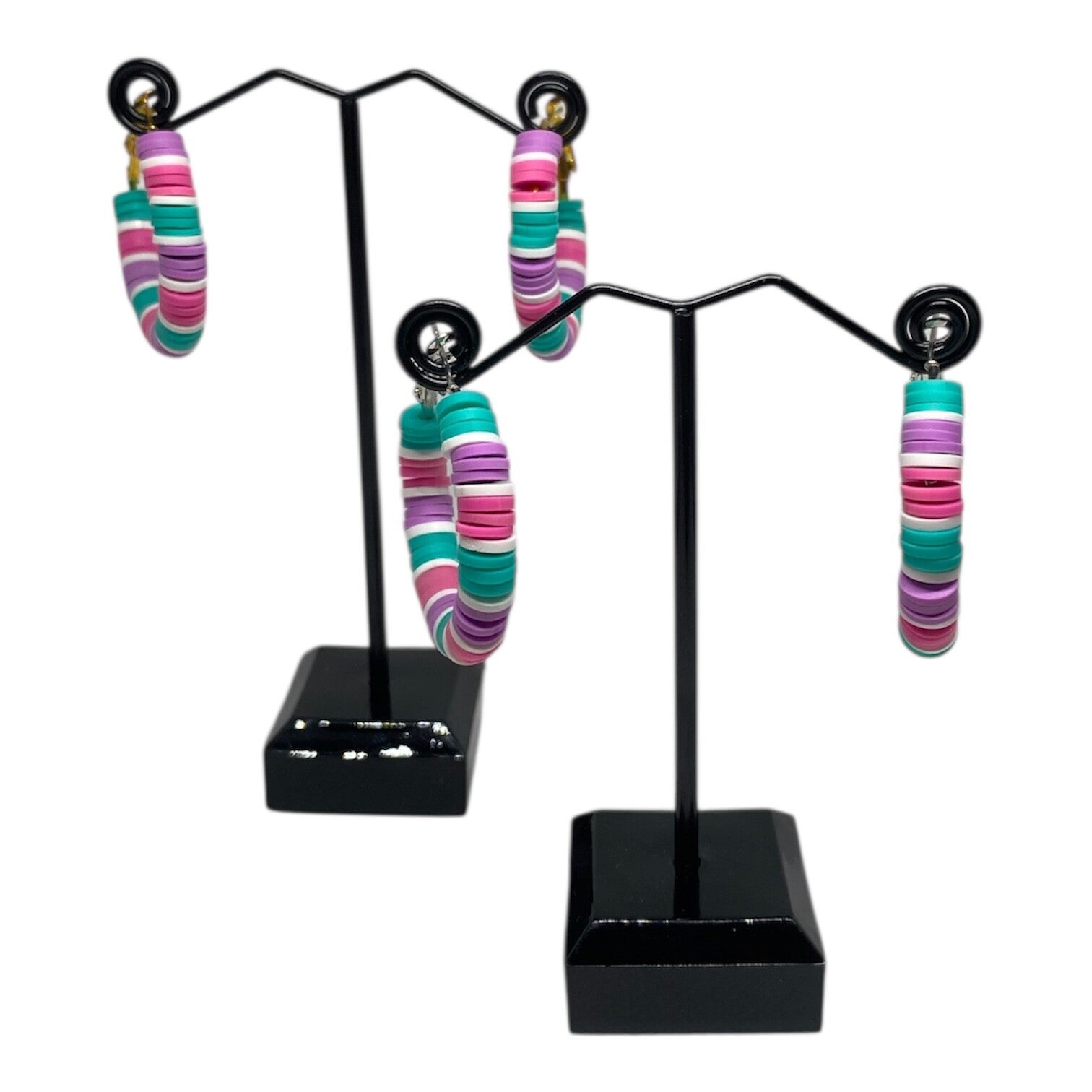 Ambar oorbellen - paars, roze & turquoise