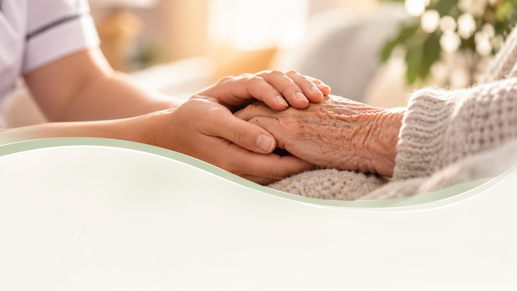 Zorgverlener Melliecare houdt hand vast van oudere cliënt, zorg met liefde in Den Haag