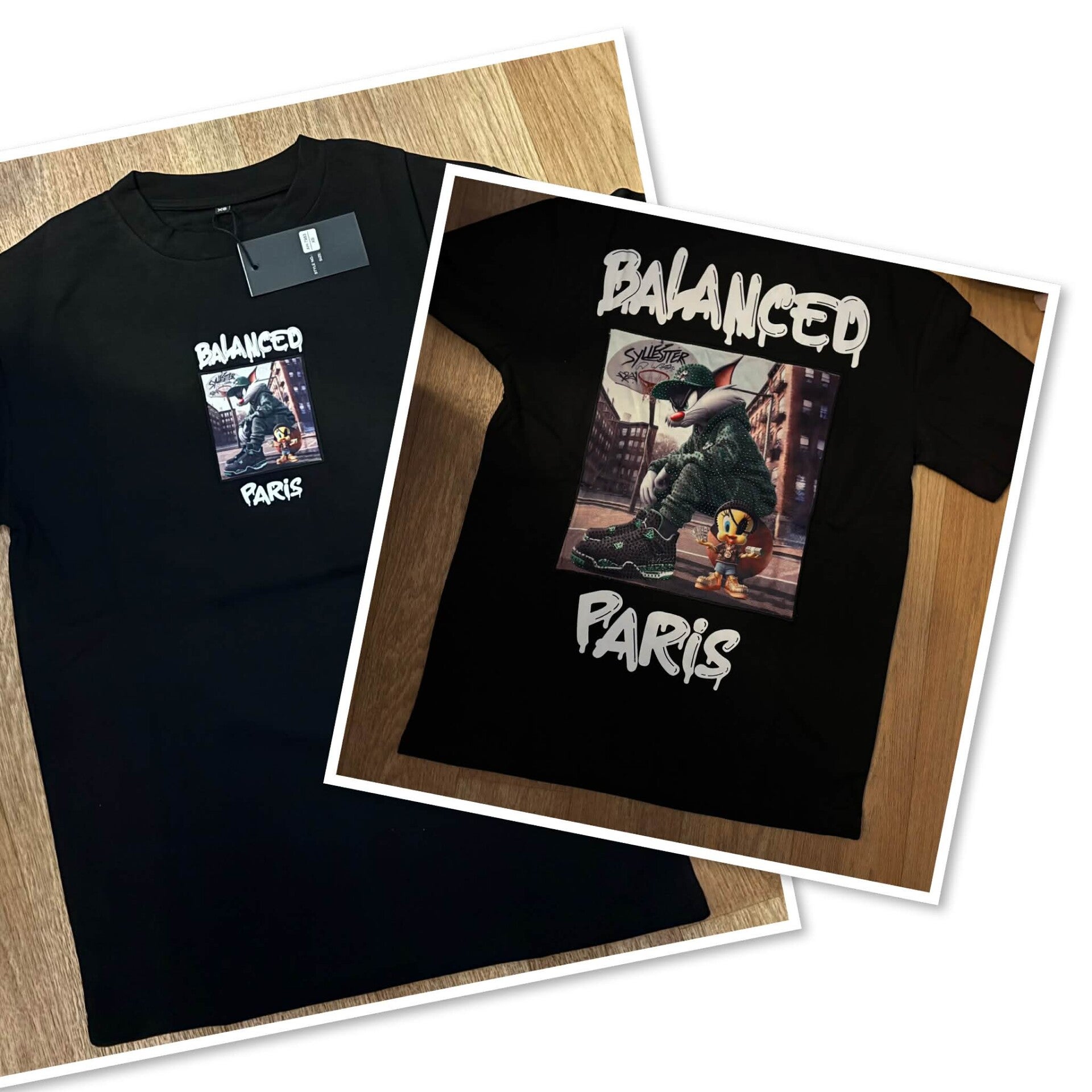 Balanced Tweety & Sylverster T-shirt (zwart)