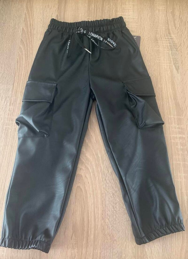 Zwart leren cargo broek