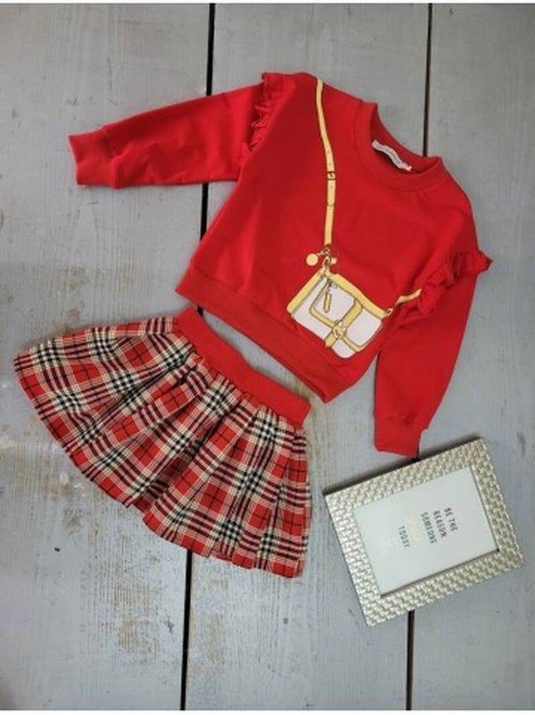 Rode Chic Meisjesset met Ruitrok