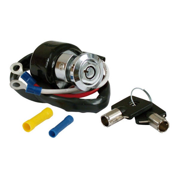IGNITION SWITCH, ROUND KEY, 2-WIRE. CHROME DYNA STYLE mcs nr 509772. OEM style replacement for 71421-90