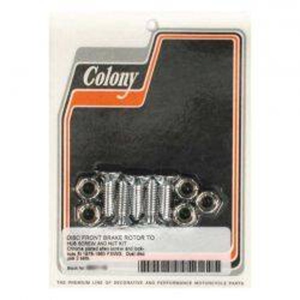 COLONY, FRONT BRAKE ROTOR BOLT & NUT KIT. CHROME. mcs 989930