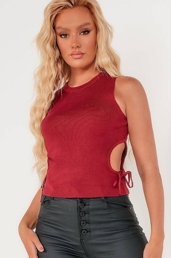 Wine Knit Cut Out crop top.