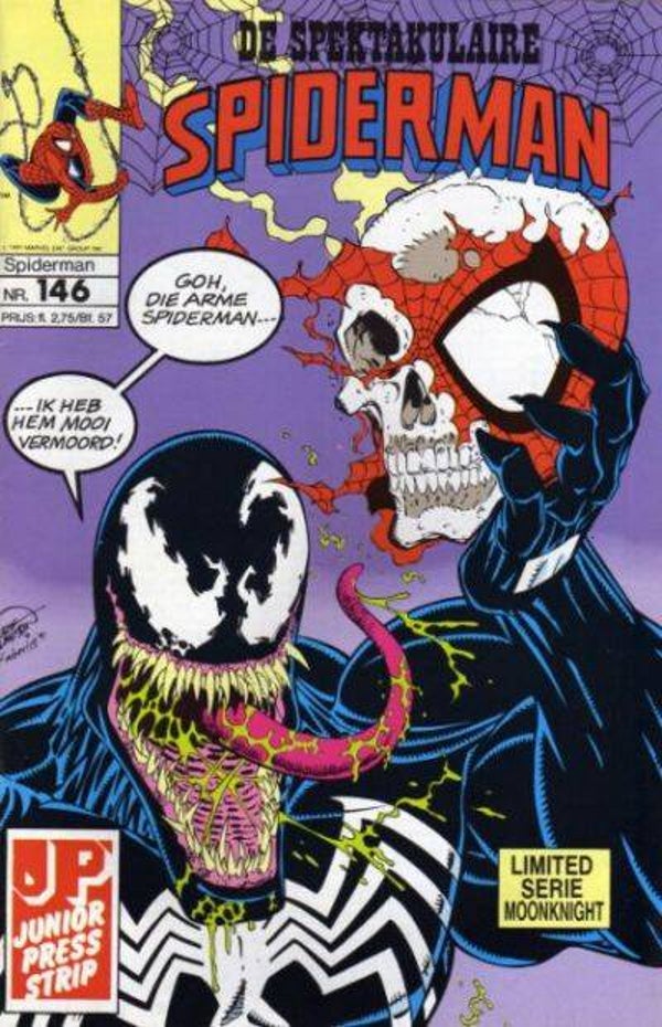 Spiderman 146, De Spectaculaire - Knokken en knekels + Moonknight (1991 - Juniorpress)