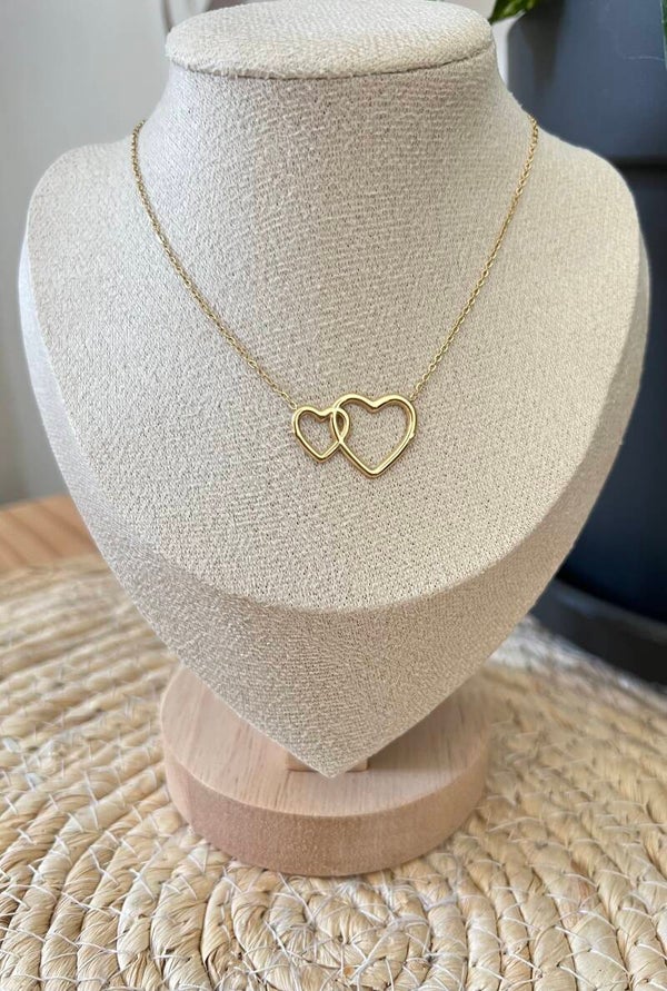 Collier double cœur - Doré