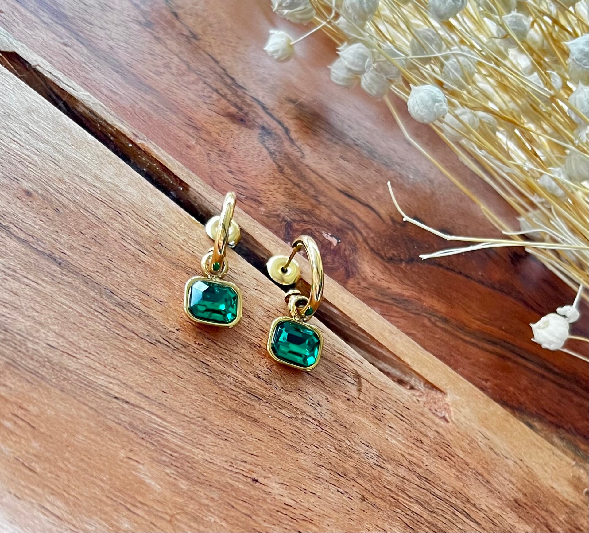 Boucles d’oreilles carrées - Émeraude