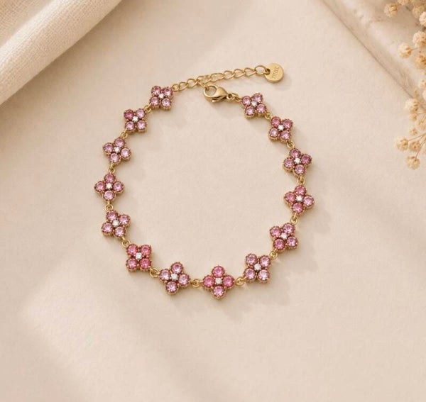 Bracelet trèfles - Rose poudré