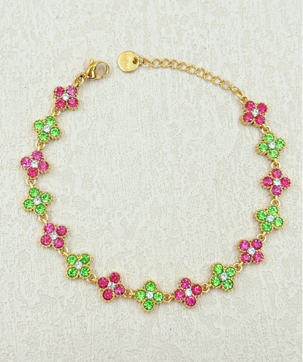 Bracelet trèfles - Pomme/Framboise