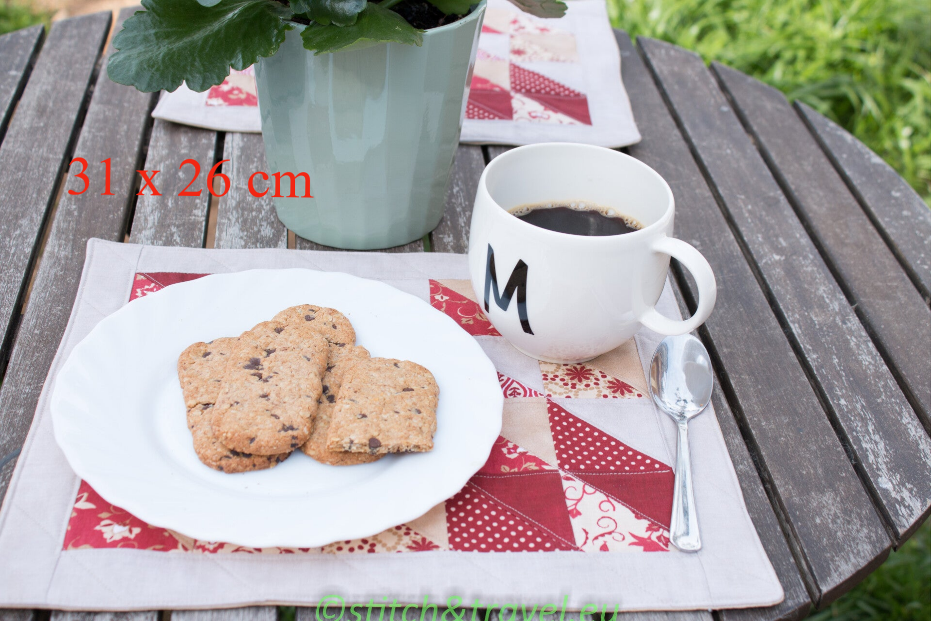 Manteles individuales acolchado hecho a mano, juego de 4 unidades, 31 x26 cm