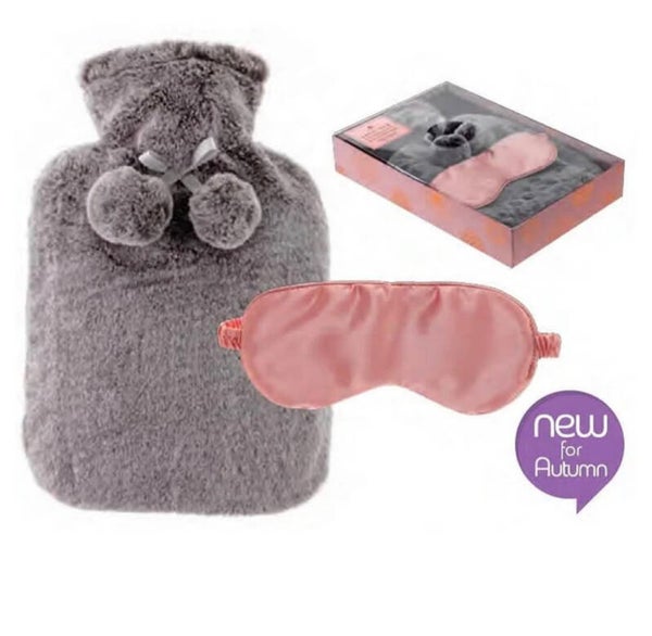 Faux Fur Grey Warmwaterkruik Warmer + satijnen oogmasker