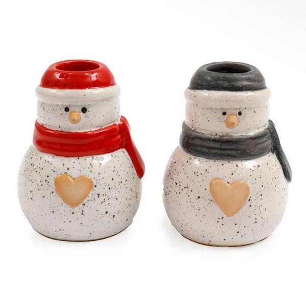 Sneeuwpop - 2 varianten (per stuk) - Kaarshouder of Wierook Kegel Brander