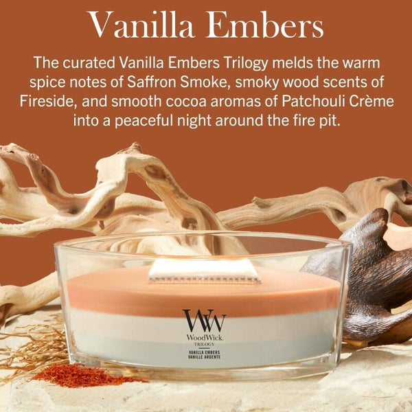 Woodwick - Vanilla Embers - Trilogy - verschillende formaten