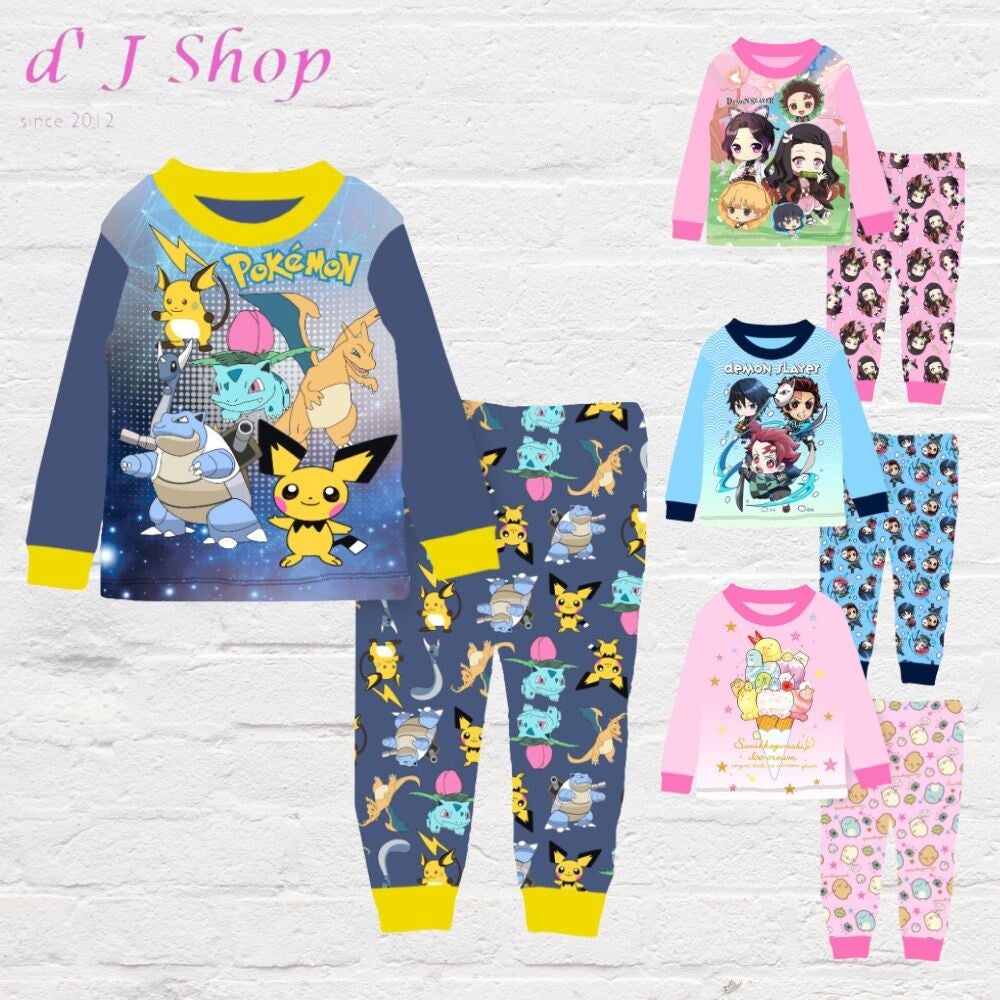 9 Years Old to 14 Years Old Demon Slayer Pajamas Pokemon Pajamas Sumikko Gurashi Pajamas Kid's Pajamas