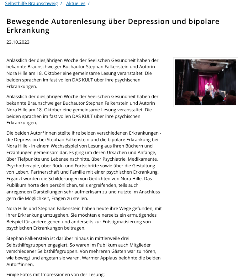 Autorenlesung Stephan Falkenstein, Nora Hille