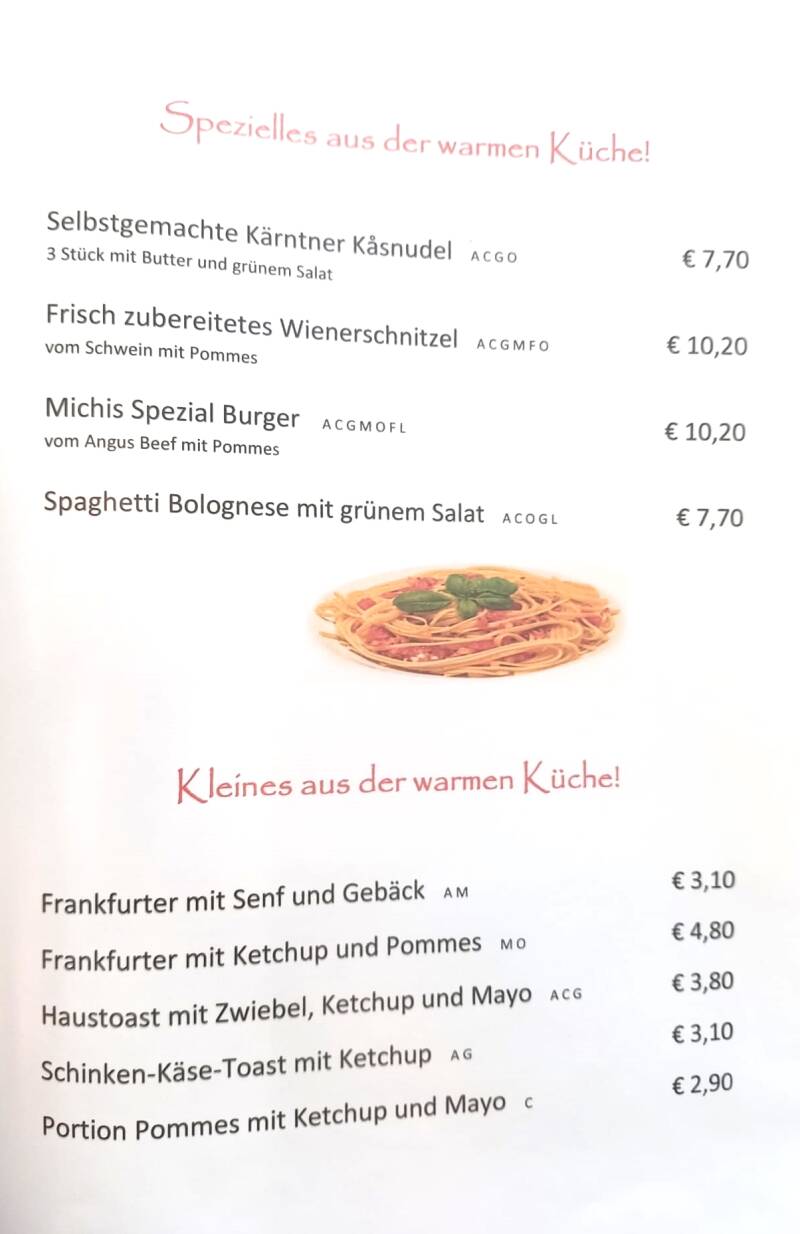 Speisekarte Michi's Strandbuffet St.Andrä Villach
